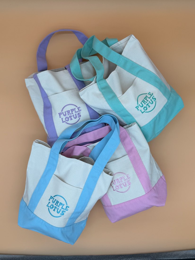 The full Purple Lotus tote collection